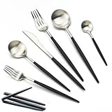 JASHII 18/10 Black Handle Flatware Silver Silverware Set 304 Stainless Steel Flatware Cutlery Set| 24-Piece Adaline Royal Modern Satin Finish| BEST Birthday Wedding Gift (Black Handle Silver 4 Sets)