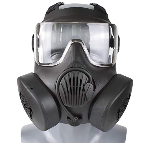 Wwman Máscara táctica/CS/Airsoft/Paintball Resistente al Desgaste para Uso en Exteriores Máscara Protectora TPR de Cara Completa con Lente Transparente. (Double-BK-C)