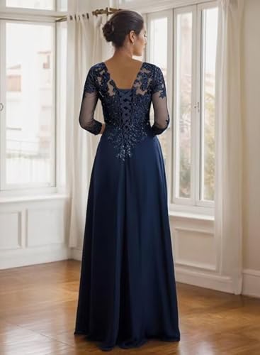 Sparkly Lace Appliques Mother of The Bride Dresses for Women Long Chiffon 3/4 Sleeve Wedding Guest Formal Gown2