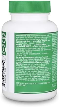 Organika Canadian-Made L-Theanine + Caffeine | Natural Yerba Mate Caffeine & L-Theanine Blend | Focus, Alertness & Calm Energy | 60 vegetarian capsules — view 5