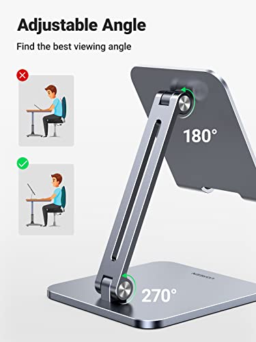 UGREEN Tablet Stand Holder for Desk Adjustable Aluminum Portable Stand Holder Foldable Dock Home Office Desk Accessories Compatible with iPad pro 12.9, iPad Air Mini 6 5 4 3 2, Grey - Image 6