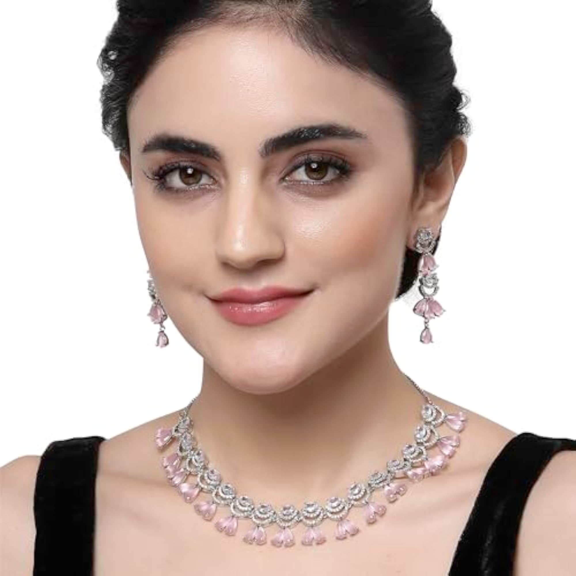 Rhodium-Plated Teardrop & Crescent Necklace Set