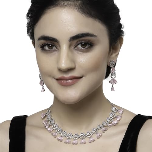 Rhodium-Plated Teardrop & Crescent Necklace Set