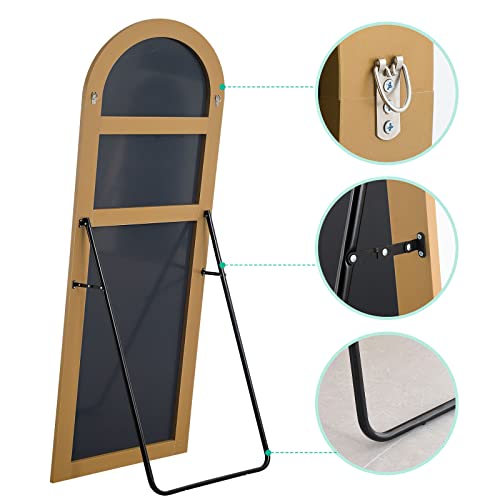 Image of PexFix, 71''x32'' Arched Wall Mirror with Stand, Contemporary Home Mirror, Gold Wood Frame, Full Length, Shatterproof, Wall Mount