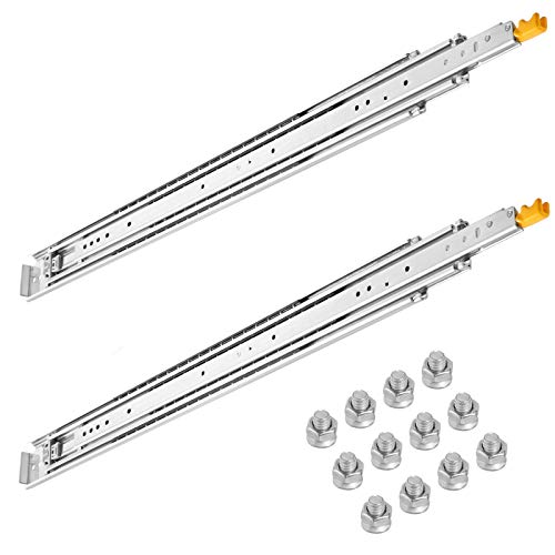 Get Cheap Price Yahpetes 1 Pair Heavy Duty Drawer Slides 36" with Lock Nickel Plated-Steel Full Extension 500lbs Load Capacity Three Sections Ball Bearing Drawer Slides Locking Drawer Slides (36")