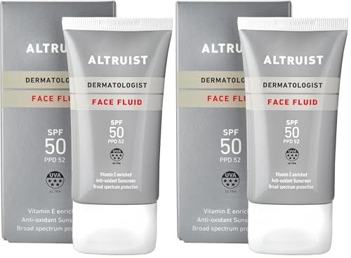 Altruist Dermatologist Sunscreen Fluid SPF – Superior 5star UVA face protection by Dr Andrew Birnie premium antioxidant, White, Unscented, 50 millilitre (Pack of 2) option