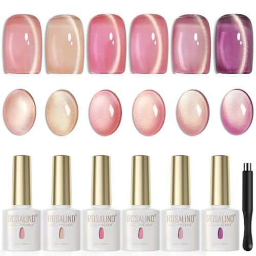 ROSALIND Esmalte Semipermanente Ojo de Gato 6 Colores Nude Rosa Cat Eye Gel