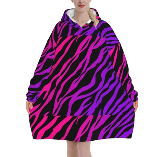Sweat à capuche unisexe en flanelle motif zèbre pour adulte avec poches et manches