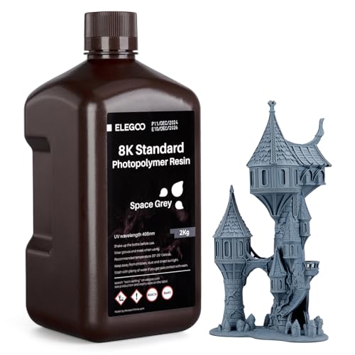 ELEGOO Upgraded 8K Standard Photopolymer 3D Printer Resin, 405nm UV-Curing Resina for 8K/12K/14K/16K Saturn LCD MSLA DLP Impresora Space Grey 2000g
