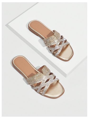 SweatyRocks Women's Sparkly Rhinestone Flat Sandals Open Toe Glitter Slip on Crossed Strap Slide2