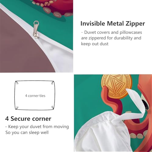 Linge de lit pieuvre rouge 220x240 housse de couette 3D réversible en microfibre - 8