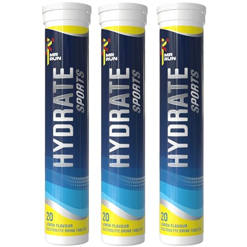 Hydration Tablets with Electrolytes x 60 - Fizzy Refreshing Rehydration Energy Drink - Replace Minerals & Vitamins Lost Through Sweat, Workout, Sports, Party, Hot Weather - (60 Tablets, 3 tubs) Lemon