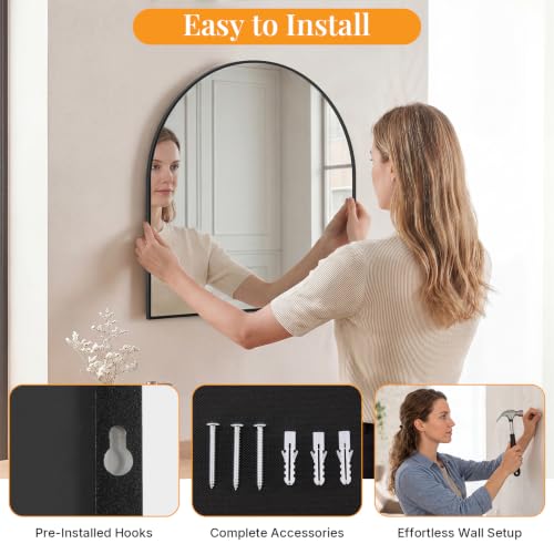 Image of Sweetcrispy 31 inchx32 inch Arched Black Bathroom Mirror, Bathroom Mirrors for Over Sink, Modern Wall Mirrors Arch Decorative for Entryway, Bedroom, Vanity,Horizontal or Vertical Hanging