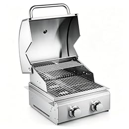 2-Burner Built in Grill, Stainless Steel Propane Grill with Drawer-Style Oil Drip Tray, 20,000 BTU for Patio Backyard Parties Barbecue
