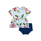 Posh Peanut Short Sleeve Basic Peplum Top & Bloomer Set - Ruffled Bummie Set - Soft Viscose from Bamboo (Country Rose, 2 years)