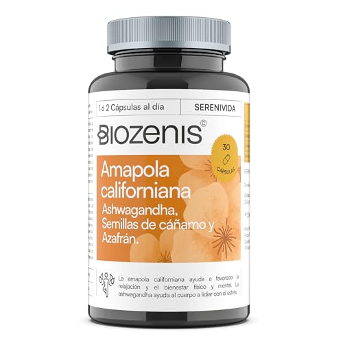 BIOZENIS Serenivida – Amapola Californiana, Ashwagandha, Azafrán y Semillas de Cáñamo – 30 Cápsulas