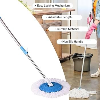 Image of Multipurpose Spin Mop Stick || Extendable Stainless Steel Rod with Lock System Spin Mop Spares Set Handle with Microfibers Refill Standing Magic Pocha with Easy Grip Handle Stick Rod
