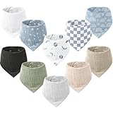 Konssy Muslin Baby Bibs 10 Pack Baby Bandana Drool Bibs 100% Cotton for Unisex Boys and Girls, Soft Absorbent Set for Teething and Drooling