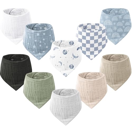 Image of Konssy Muslin Baby Bibs 10 Pack Baby Bandana Drool Bibs 100% Cotton for Unisex Boys Girls