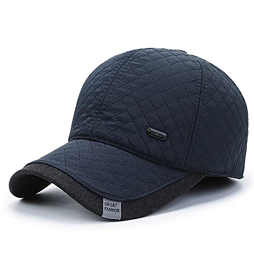 Elwow Casquette de baseball chaude pour homme - Pour l'automne et l'hiver - Avec cache-oreilles rabattables, bleu foncé, taille unique Cover