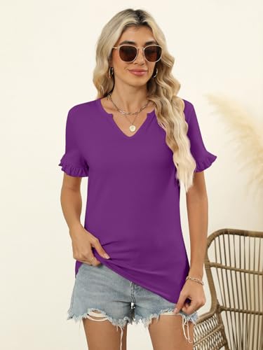 TICTICMIMI Women's V Neck Ruffle Short Sleeve Tops Summer Casual T Shirts2