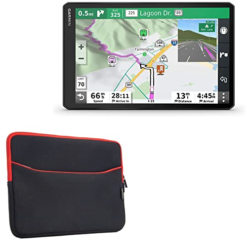 BoxWave Case Compatible with Garmin RV 1090 - SoftSuit with Pocket, Soft Pouch Neoprene Cover Sleeve Zipper Pocket - Jet Black with Red Trim