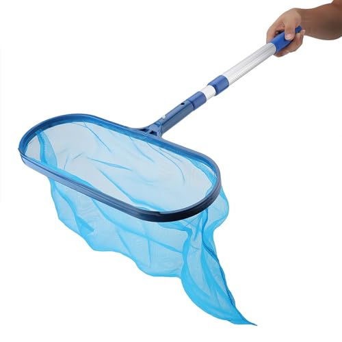 DOMIJOY Kescher Pool 105CM lang-Pool kescher mit Teleskopstange 34cm Tief Kescher Feinmaschig für Geeignet zum Bergen von etwas größeren Fremdkörpern aus Teichen und Schwimmbecken