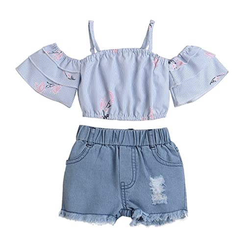 Image of Hopscotch Girls Cotton Stripe Print Blouse And Shorts Set In Multi Color
