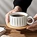 LUKA 6 Ounce Porcelain Stackable Espresso Cups with Saucers and Metal Stand Set of 4, Ceramic Cappuccino Cups Set for Specialty Coffee Drinks, Latte, Cafe Mocha and Tea, Stripes, White