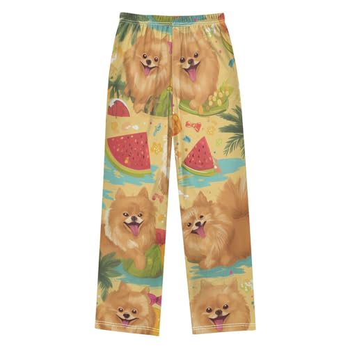 ZZXXB Tropical Pomeranian Watermelon Boys Long Pants Soft Trousers Elastic Waist Kids Lounge Bottoms with Pockets S-XL2
