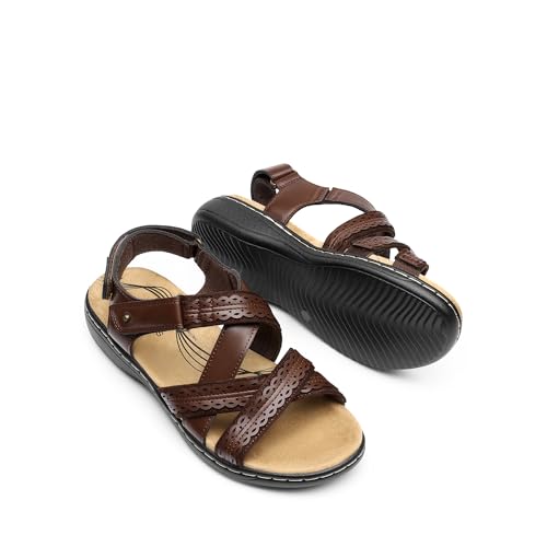 Image of DREAM PAIRS Women's Arch Support Sandals Comfortable Open Toe Dress Flats Walking Sandals For Summer