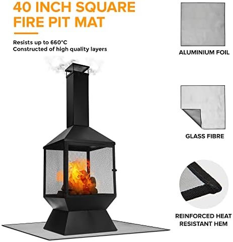 LIVIVO Square 40 Fire Pit Protector Outdoor Fireproof BBQ Grill Firepit Mat - Heat Deflector Protecting Floor, Decking, Patio, Campsite, Chiminea, Grass, Bonfires for Heat Fire Damage