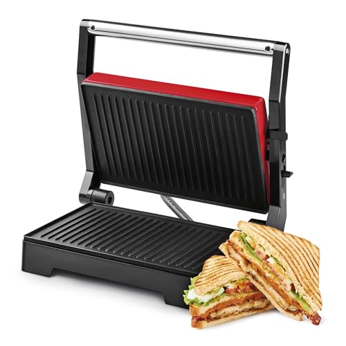 Ufesa PR1000 Fuji Parilla Eléctrica, Panini Press Grill, 1000W, Placas Antiadherentes, Apertura 180º, Asa Toque Frio, Color Rojo