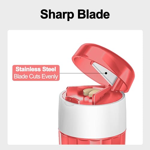 Image of DUBSTAR 3-in-1 Pill Crusher Pill Grinder, Pill Crusher Fine Powder with Brush, Pill Crushers for Elderly with Pill Cutter and Storage, Pill Cutter Splitter for Small or Large Pills (Red)
