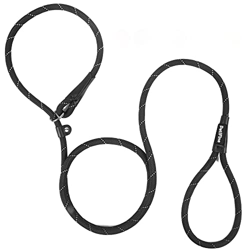 PetiFine Slip Lead Dog Leash, 6FT x 3/8" Reflective Heavy Duty Adjustable Nylon Dog Rope Leash for Small to Large Dogs (Black) Black 3/8" x 6 FT