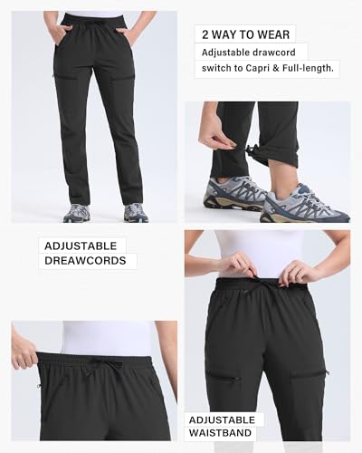 33,000ft Wanderhose Damen Outdoorhose Wasserabweisend Trekkinghose mit 5 Taschen Leichte Cargohosen Atmungsaktiv Funktionshose für Camping Laufen Schwarz 29L-XL