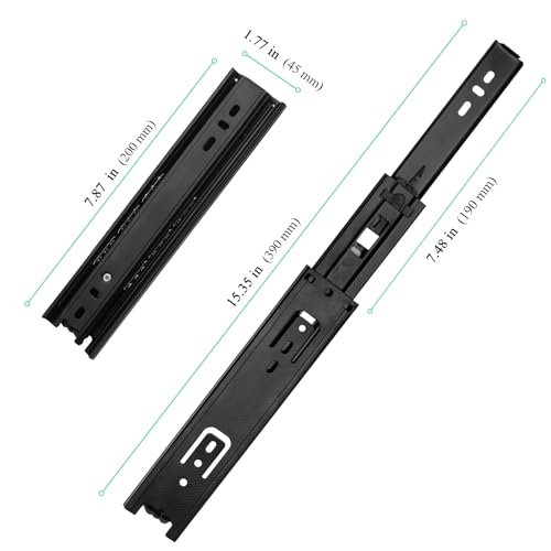 SENJEOK 6 Pair 8 Inch Black Drawer Slides, Ball Bearing Glides with Mounting Screws, Steel Runner Rails for Cabinet