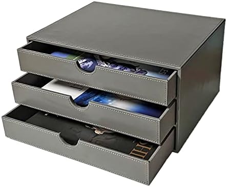 UnionBasic Document Organizer, 3-Drawer File Cabinet Document Storage Box, Office Desktop Filing Organizer, Elegent Grey