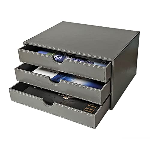 Unionbasic Document Organizer, 3-Drawer File Cabinet Document Storage Box, Office Desktop Filing Organizer, Elegent Grey #TOP11
