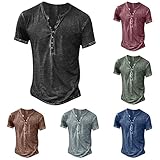 UHouse Tshirt Herren Henley Shirt Baumwolle T Shirts Sommer Oversize Kurzarmshirt mit Knopfleiste Leichte Sommershirt Kurzarm Mode Tee Top Große Größen Longshirt Dunkelgrau 4XL