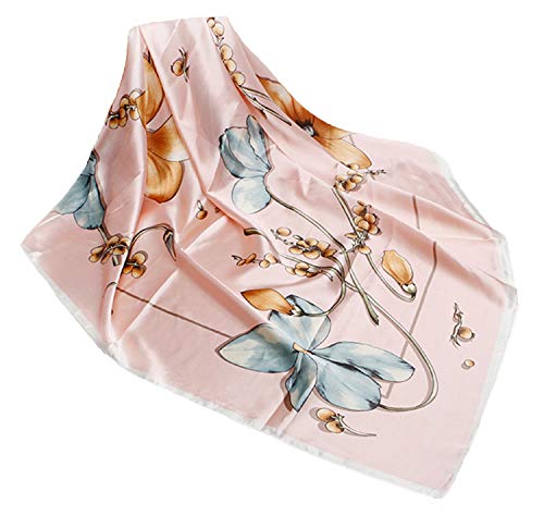 Wander Agio Silk Feeling Scarf Womens Fashion Printing Scarves Pattern Square Satin Face Headscarf Butterfly Flower Pink 24 #TOP10
