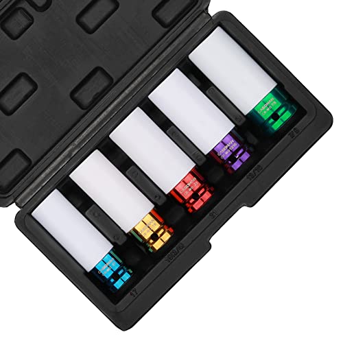 CASOMAN 1/2- Inch Drive Wheel Protector Impact Socket, 1/2" Thin Wall Deep Impact Socket Set Plastic Sleeve Lug Nut, 4 Pieces Set, 6 Point,Metric, 17mm,19mm,21mm,22mm 4pcs