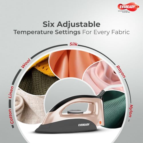 Image of Eveready X1000 1000W Dry Iron with Non-Stick Soleplate, Adjustable Temperature Control & 2 Year Warranty for Home Use