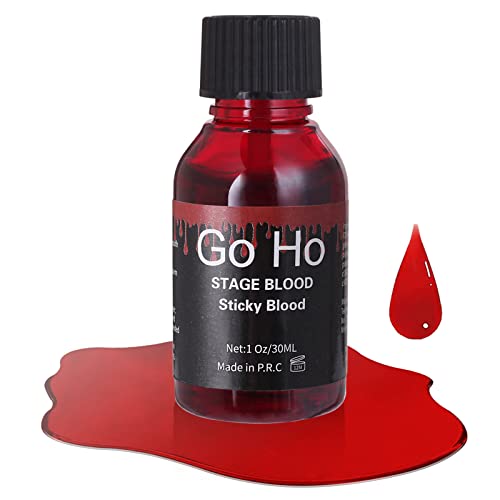 Go Ho Stage Fake Blood Washable(1 oz),Realistic Effect Sticky Edible Fake Blood Makeup for Eyes Drips Teeth Mouth Nose Bleeds,For Halloween Cosplay SFX Zombie Vampire Special Effects Makeup,Bright