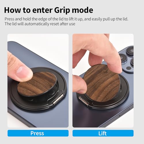 Magnetic Phone Ring Grip,Ultra Thin Phone Kickstand with Finger Loop Strap, Lightweight Phone Ring Holder for Mag Safe iPhone 16/15/14/13/12 Series (Walnut Wood)