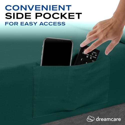 Image of DREAMCARE Full Size Sheets - Cooling Sheets - 4pcs Set - up to 15 inch Deep Pocket Full Sheet Set - Sheets Full Size Bed - Soft & Long Lasting 100% Fine Brushed Polyester with Side Pocket - Emerald Green