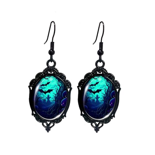 Halloween Earrings for Women Gothic Bat Earrings Vintage Glass Cameo Earring Punk Style Victoria Vampire Earring Bat Costume Women Gothic Jewelry Accessories Gifts Womens Halloween Costumes 2026
