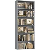 FOTOSOK 6-Tier Open Bookcase and Bookshelf, Freestanding Display Storage Shelves Tall Bookcase for Bedroom, Living Room and Office, Dark Gray
