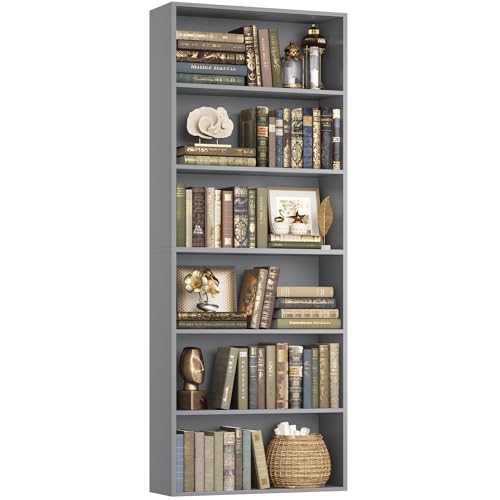 FOTOSOK 6-Tier Open Bookcase and Bookshelf, Freestanding Display Storage Shelves