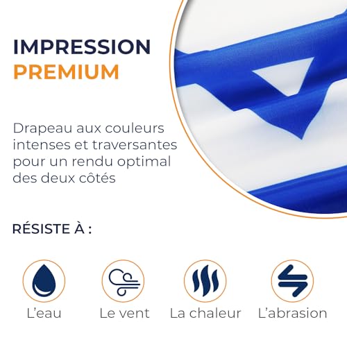 Drapeau Israël grand format 250x150 cm en polyester avec oeillets AZ FLAG